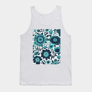 Boho Chic Scandinavian  Botanical  Turquoise Teal Floral Tank Top